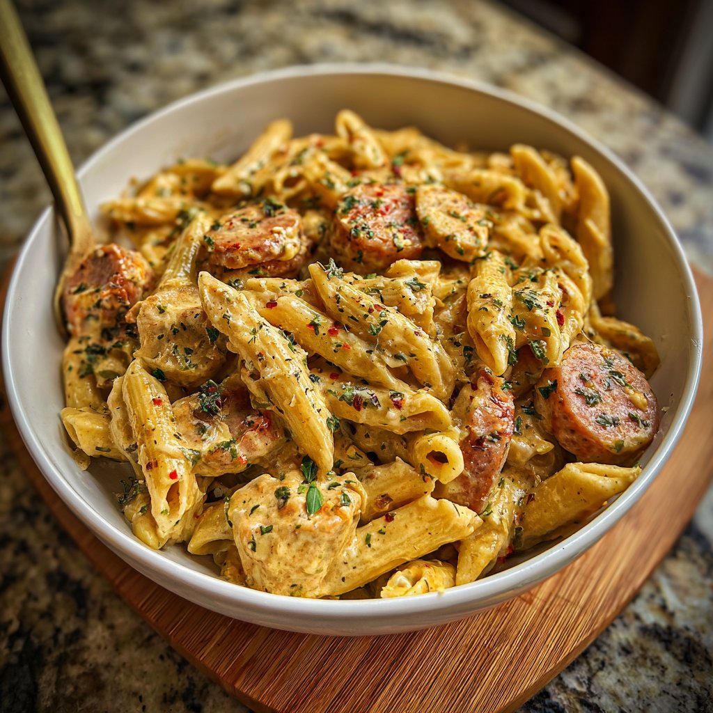 One Pot Creamy Cajun Chicken Sausage Pasta